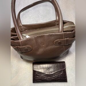 Bundle of Elegant Brown Leather Shoulder Bag and matching wallet